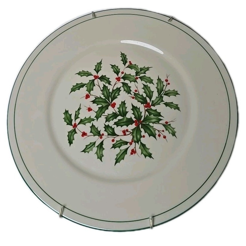 Lenox Gold Special Holly & Berries Holiday Plate Green Trim Wall Hanger
